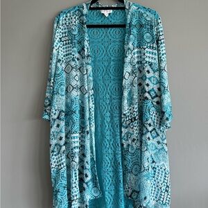 Susan Graver Turquoise Lace & Print Kimono